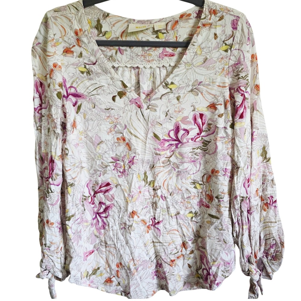 Maeve Anthropologie Pernille Floral Blouse Women's XS Extra Small Long Sleeve‎